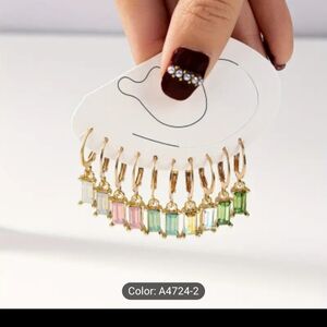 Colorful Gold Hoop Glass Earrings Set